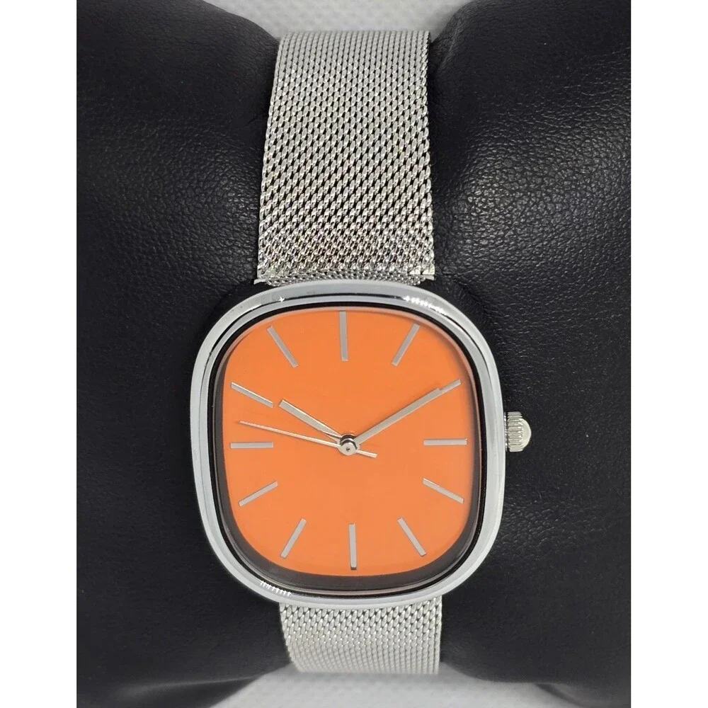 Women’s Bislay Minimalistic Orange Dial Silver Tone Case Mesh Band Watch 13 - Picture 4 of 8